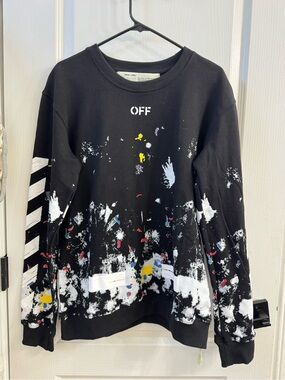 Off-White Black Crewneck with Multi-Color Paint-Splatter